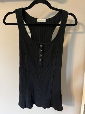 Black Ribbed Henley Tank